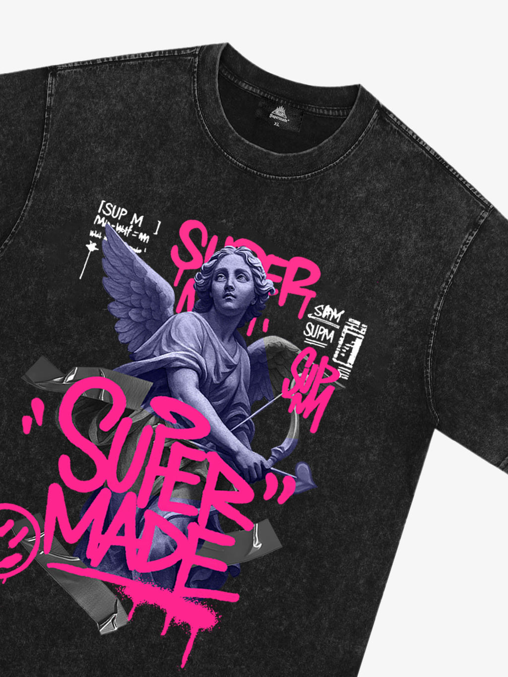 Street Pink Lucky Angel Graphic Design T-Shirt