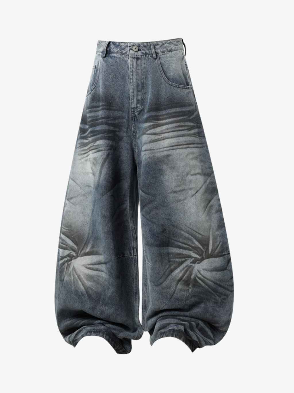 Wrinkle Effect Print Wide Leg Denim Jeans