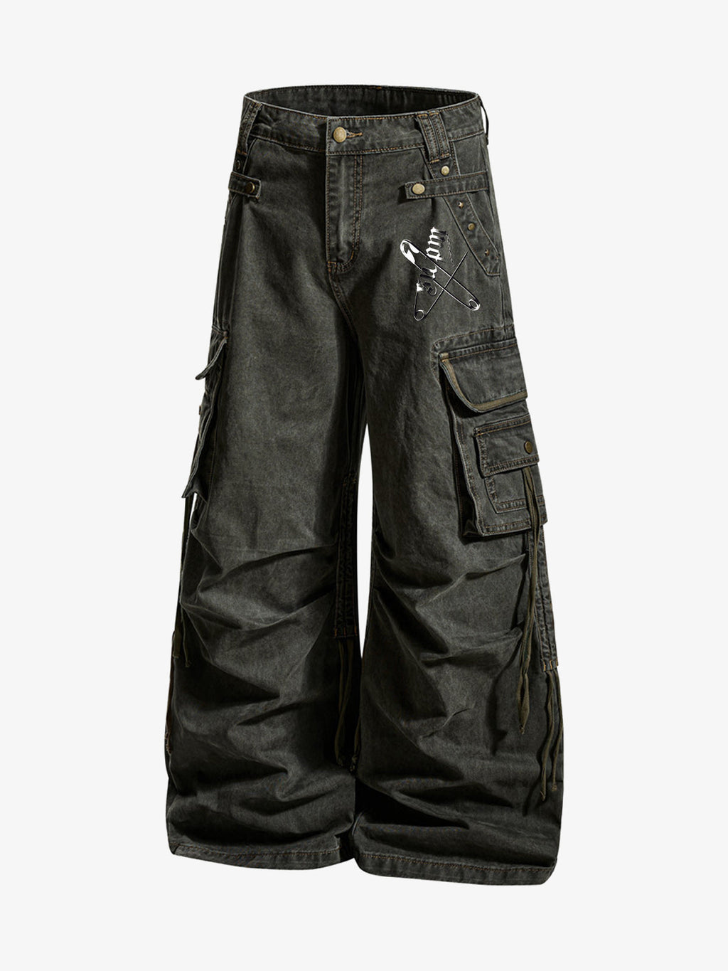 Washed Safety Pin Graphic Cargo Pants