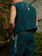 Airbrush Print Sleeveless Vest & Straight Leg Jeans Set