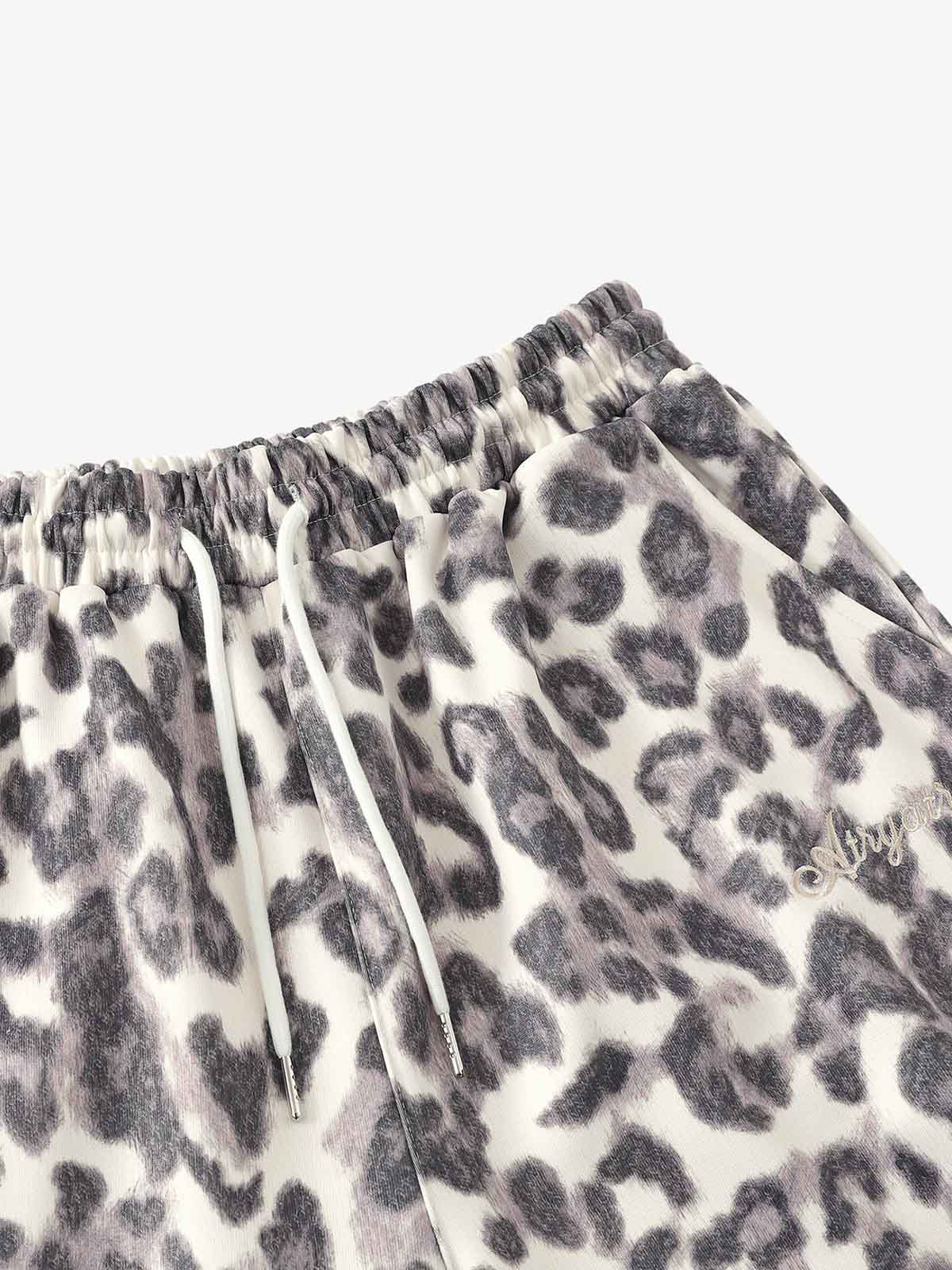 Leopard Print Pleated Drawstring Pants