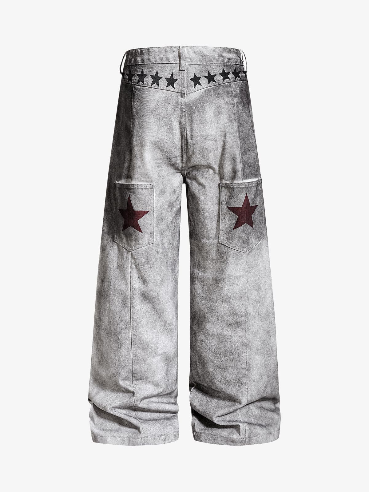 Distressed Dirty Wash Text Graphic Star Trim Straight Leg Pants