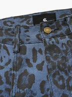 Retro Leopard Print Blue Washed Distressed Jeans
