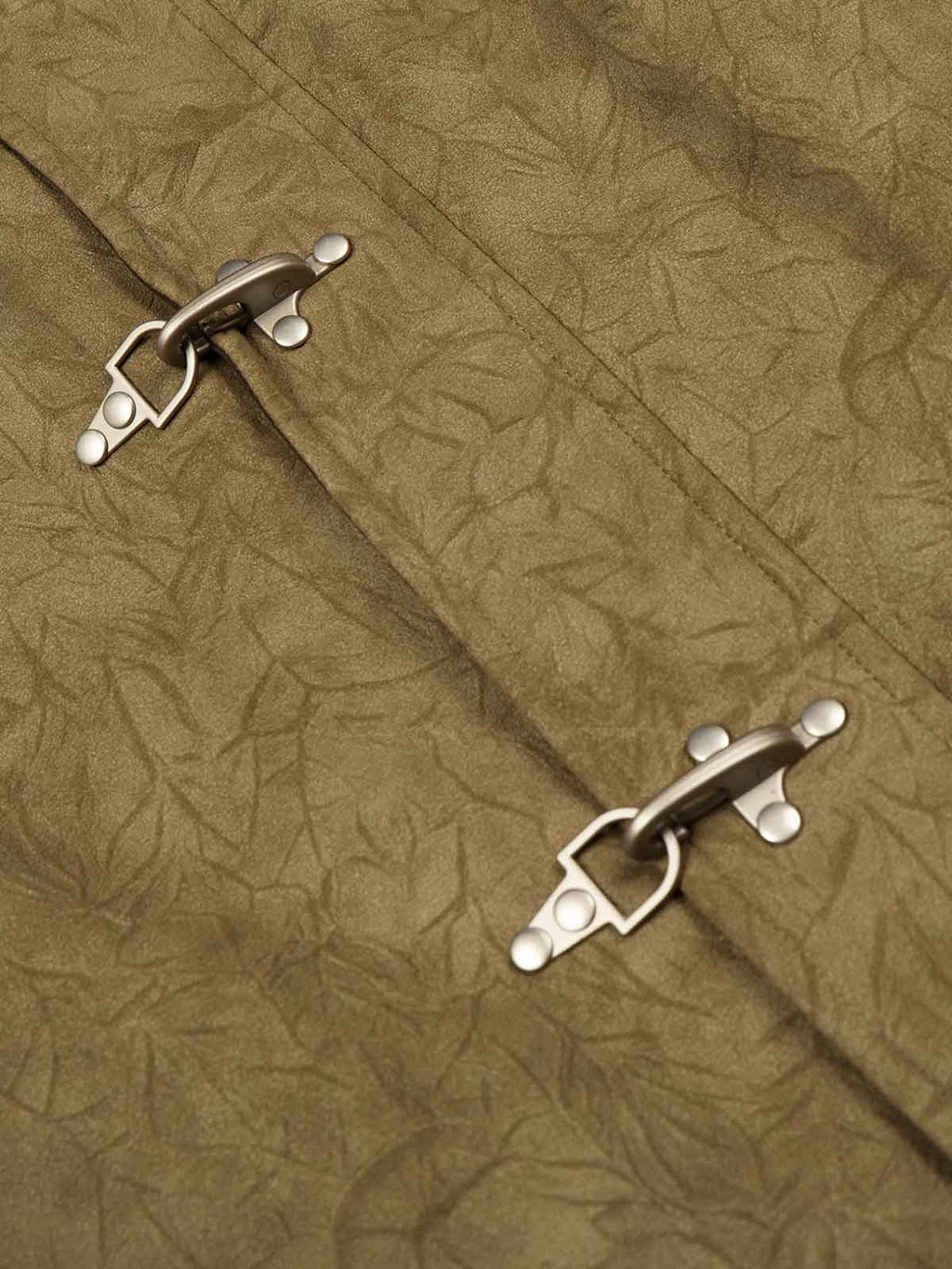 Textured Faux Leather Stand Collar Metal Buckle Jacket