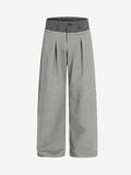 Contrast Waistband Pleated Wide Leg Pants