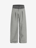 Contrast Waistband Pleated Wide Leg Pants