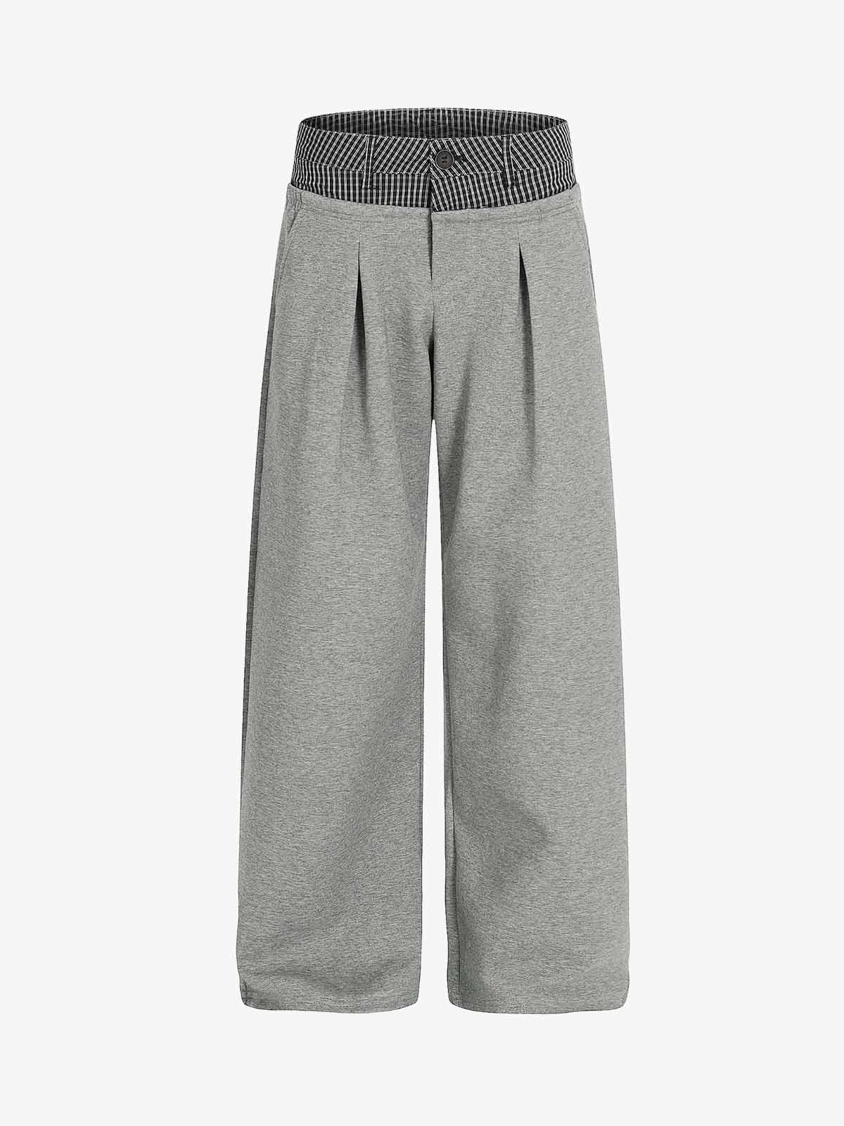 Contrast Waistband Pleated Wide Leg Pants