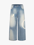 Bleach Wash Wide Leg Denim Jeans