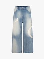 Bleach Wash Wide Leg Denim Jeans