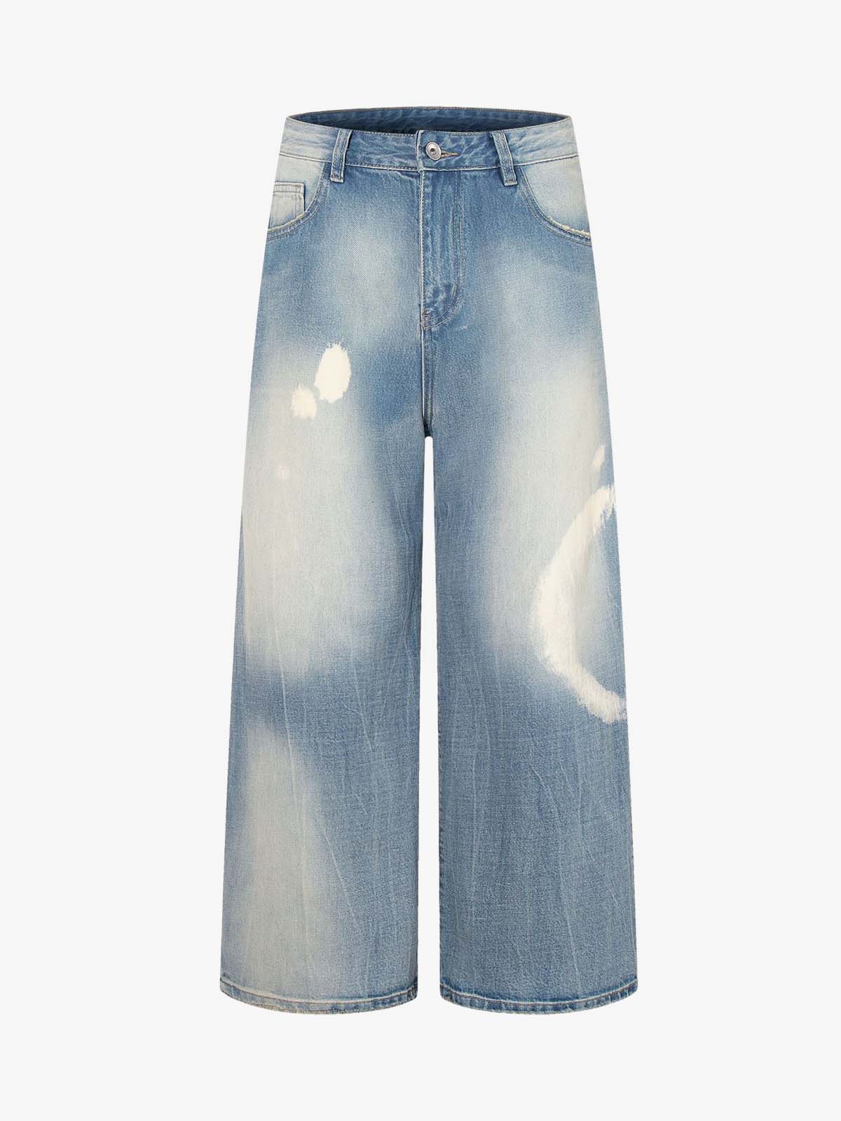 Bleach Wash Wide Leg Denim Jeans