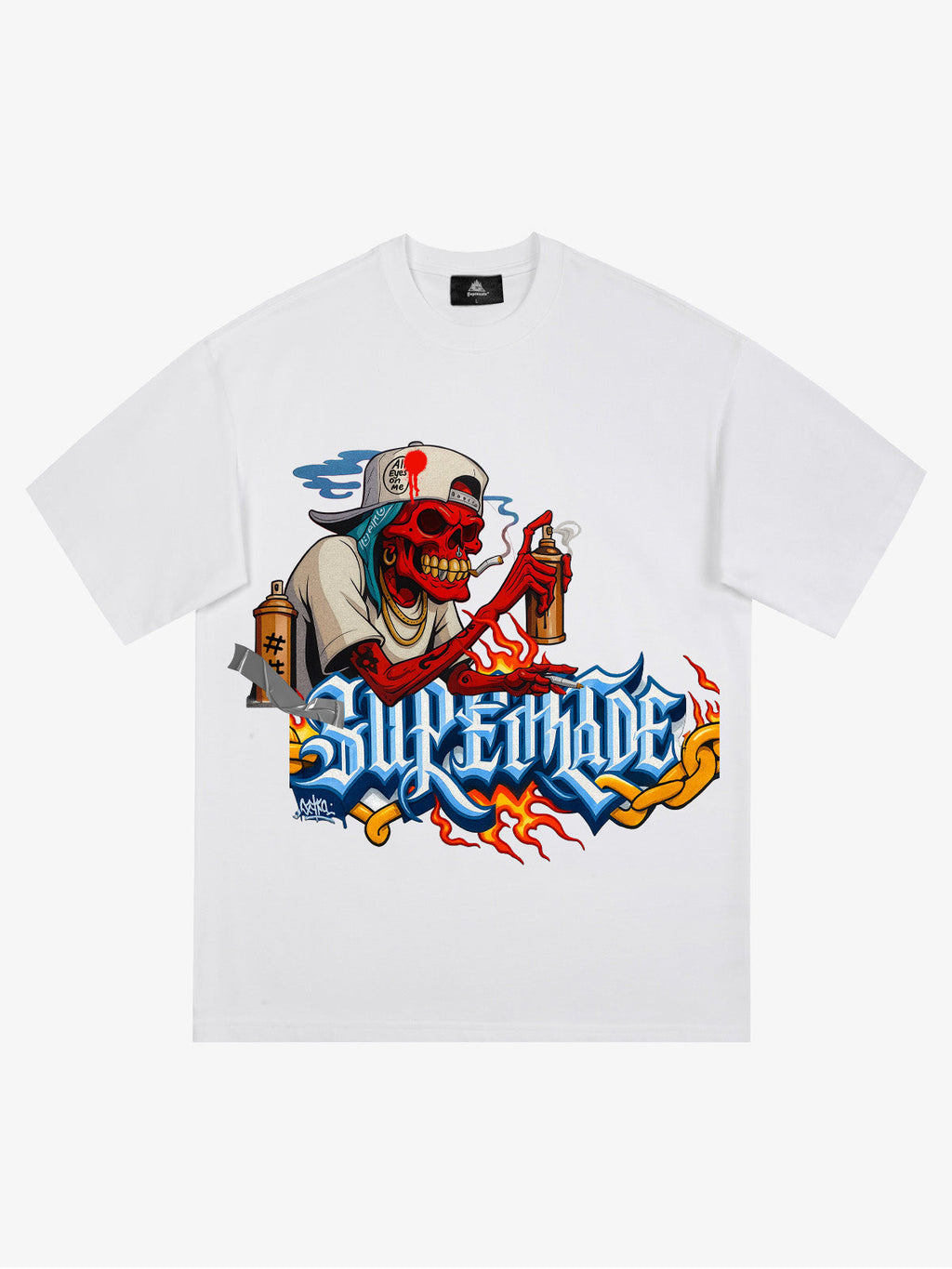 Street Skull Graffiti Artist Flame Flower Font T-Shirt