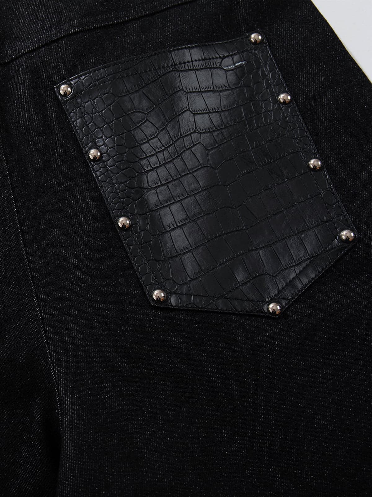 Croc Embossed Pocket Rivet Wide Leg Denim Jeans
