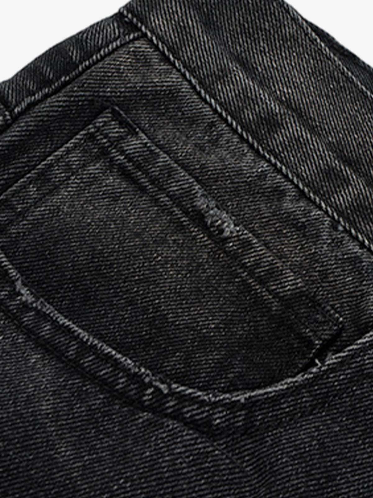 Distressed Drawstring Knee-Length Washed Baggy Jeans