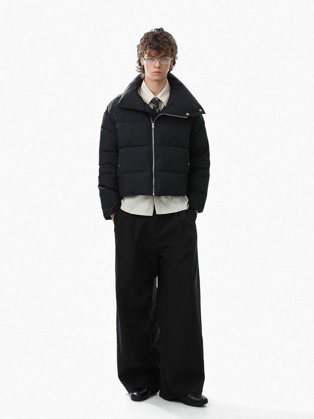 Vintage Asymmetric Zip High-Neck Puffer Jacket