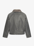 Deconstructed Patchwork Fur Collar Bomber Jacket