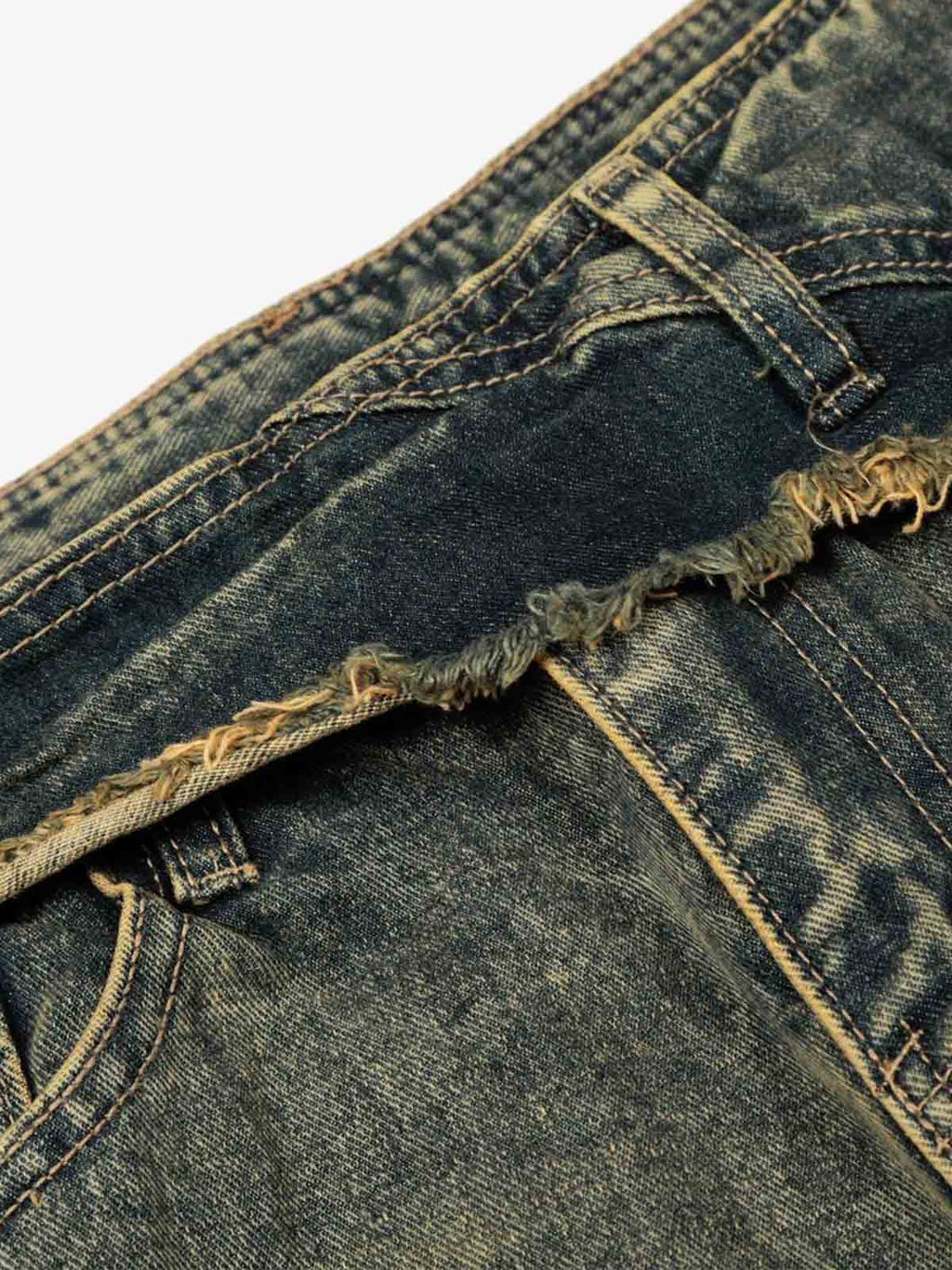 Layered Waist Tie Detail Vintage Wash Jeans
