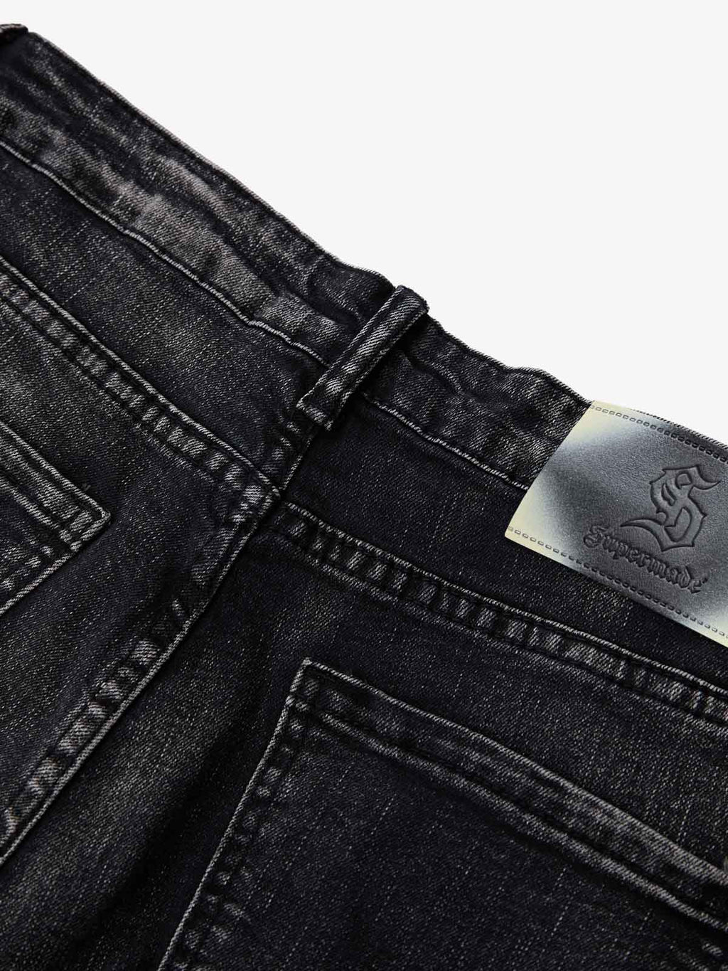 Vintage Distressed Button Fly Ruched Panel Flared Jeans