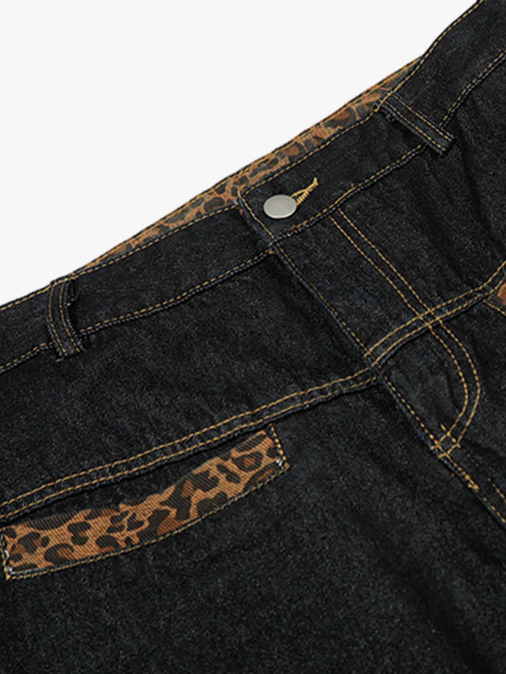 Leopard Print Trim Washed Jeans