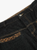 Leopard Print Trim Washed Jeans