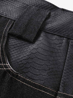 Flame Embroidered Wide Leg Washed Denim Jeans