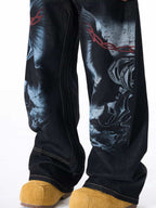 Dark Gothic Graphic Wide-Leg Jeans
