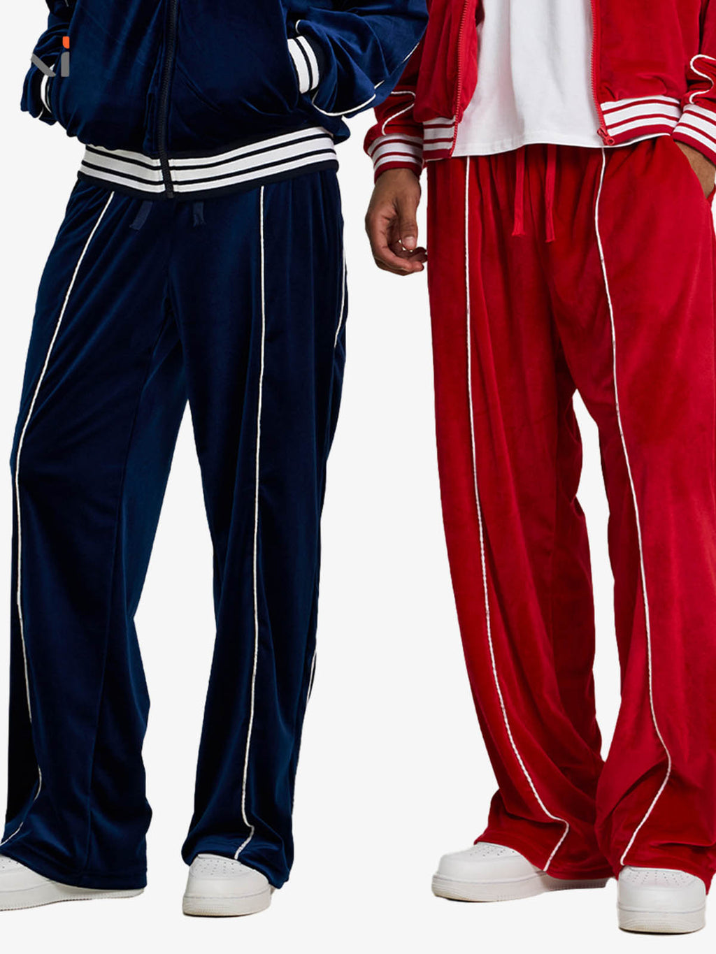 Velour Side Stripe Wide Leg Track Pants