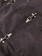 Washed Denim Metal Toggle Clasp Hooded Jacket