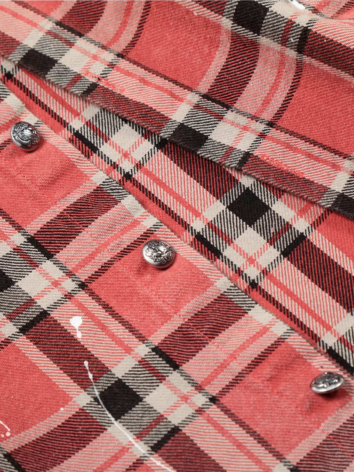 Paint Splatter Plaid Frayed Hem Button Up Shirt
