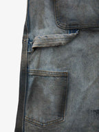 Distressed Washed Ripped Letter Patchwork Wide Leg Jeans