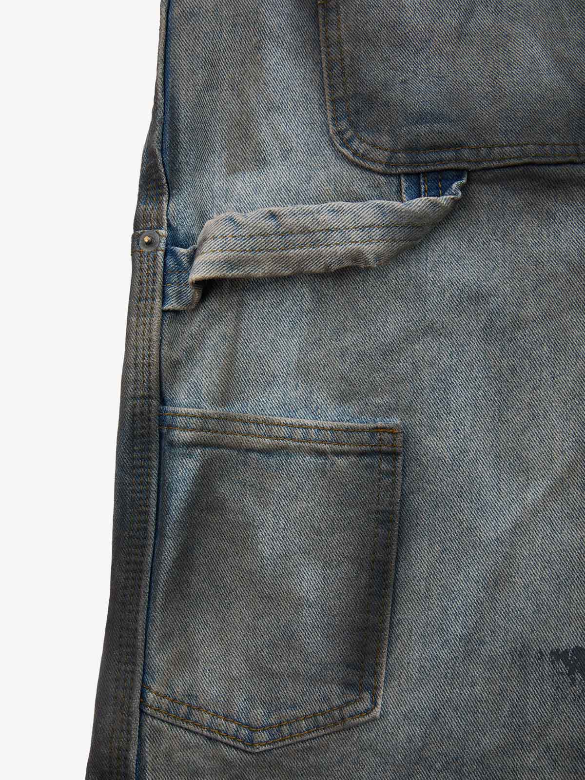 Distressed Washed Ripped Letter Patchwork Wide Leg Jeans