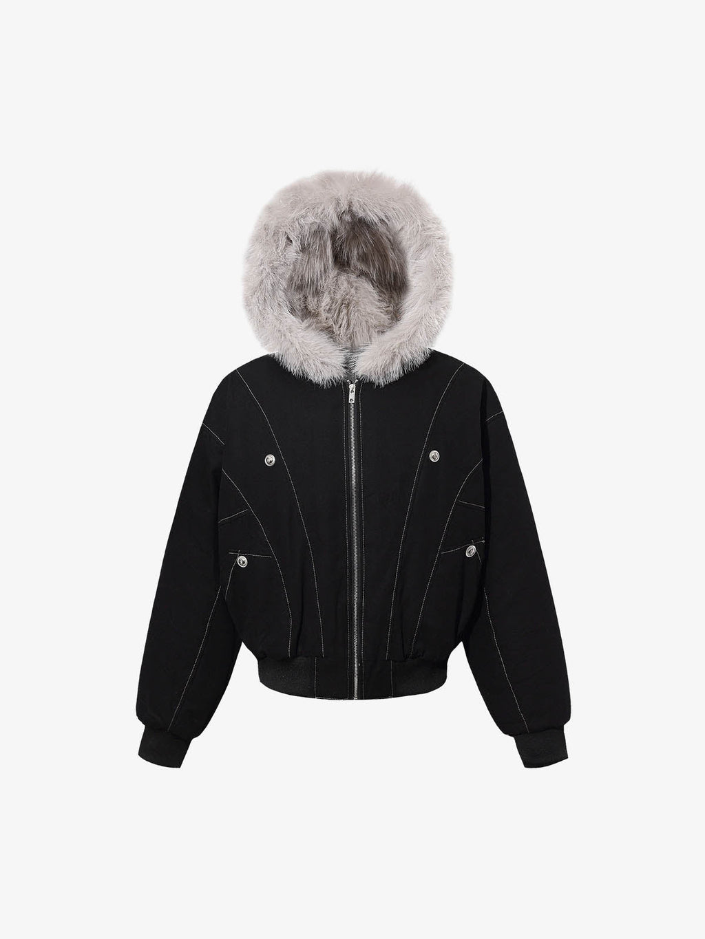 Faux Fur Hooded Padded Bomber Jacket
