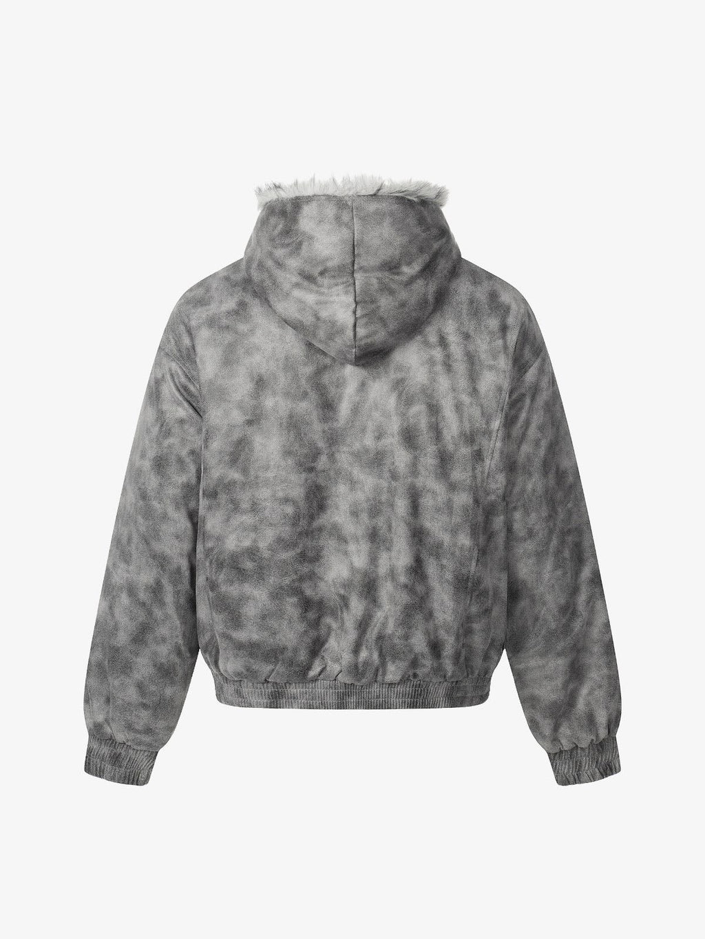 Faux Suede Vintage Wash Fur Hood Padded Jacket - 2553