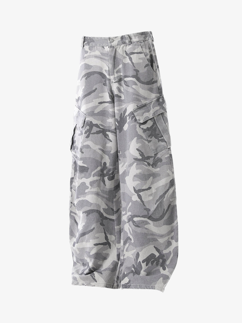 Snow Camouflage Machete Wide-Leg Cargo Barrel Pants - 2548