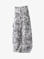 Snow Camouflage Machete Wide-Leg Cargo Barrel Pants - 2548