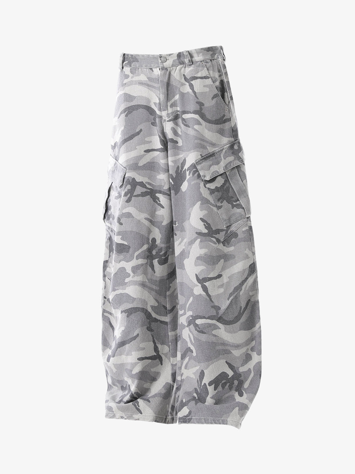 Snow Camouflage Machete Wide-Leg Cargo Barrel Pants - 2548