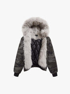 Vintage Camo Faux Fur Hood Padded Bomber Jacket