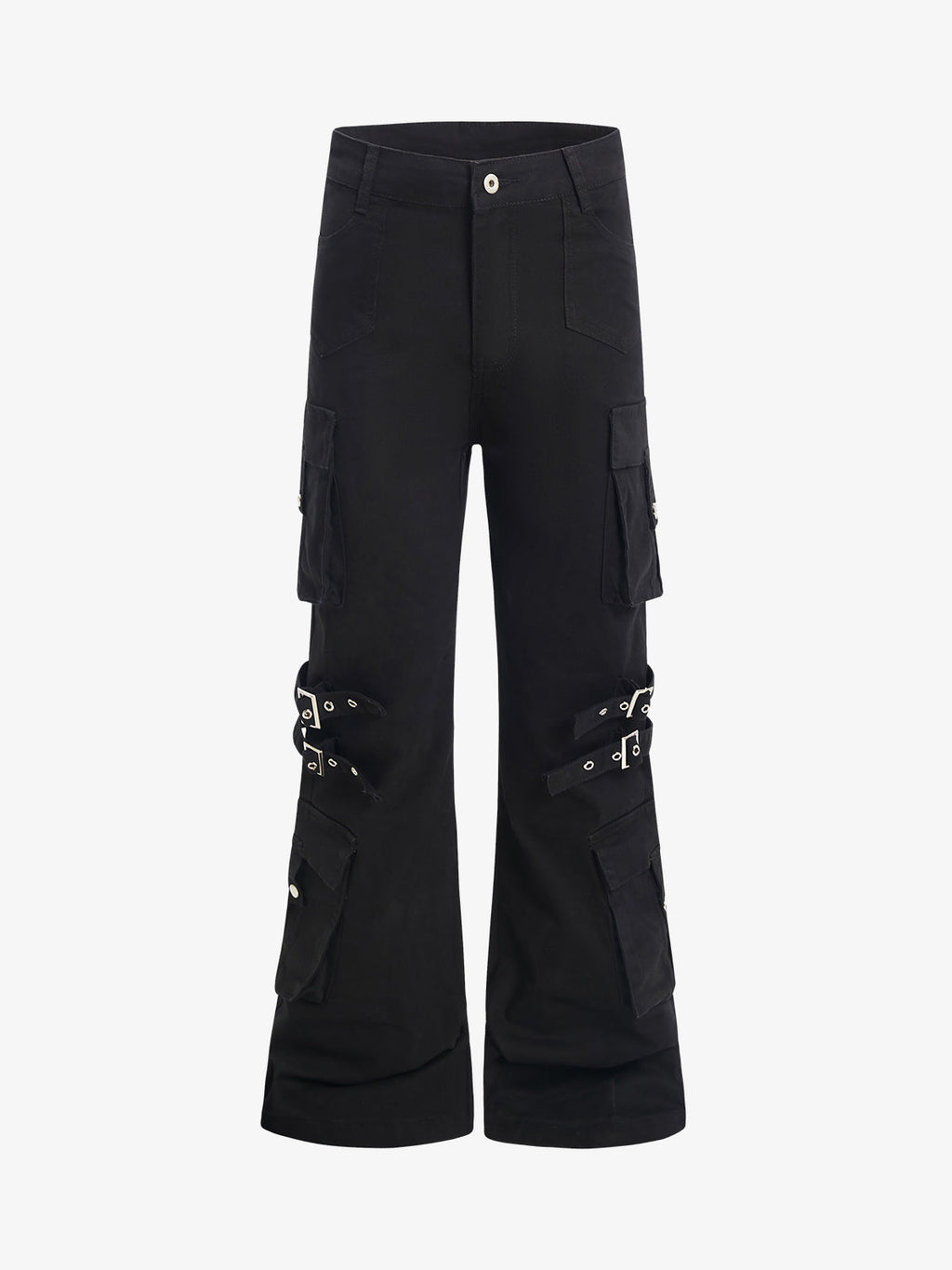 Strap Detail Cargo Flare Cotton Pants