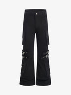Strap Detail Cargo Flare Cotton Pants