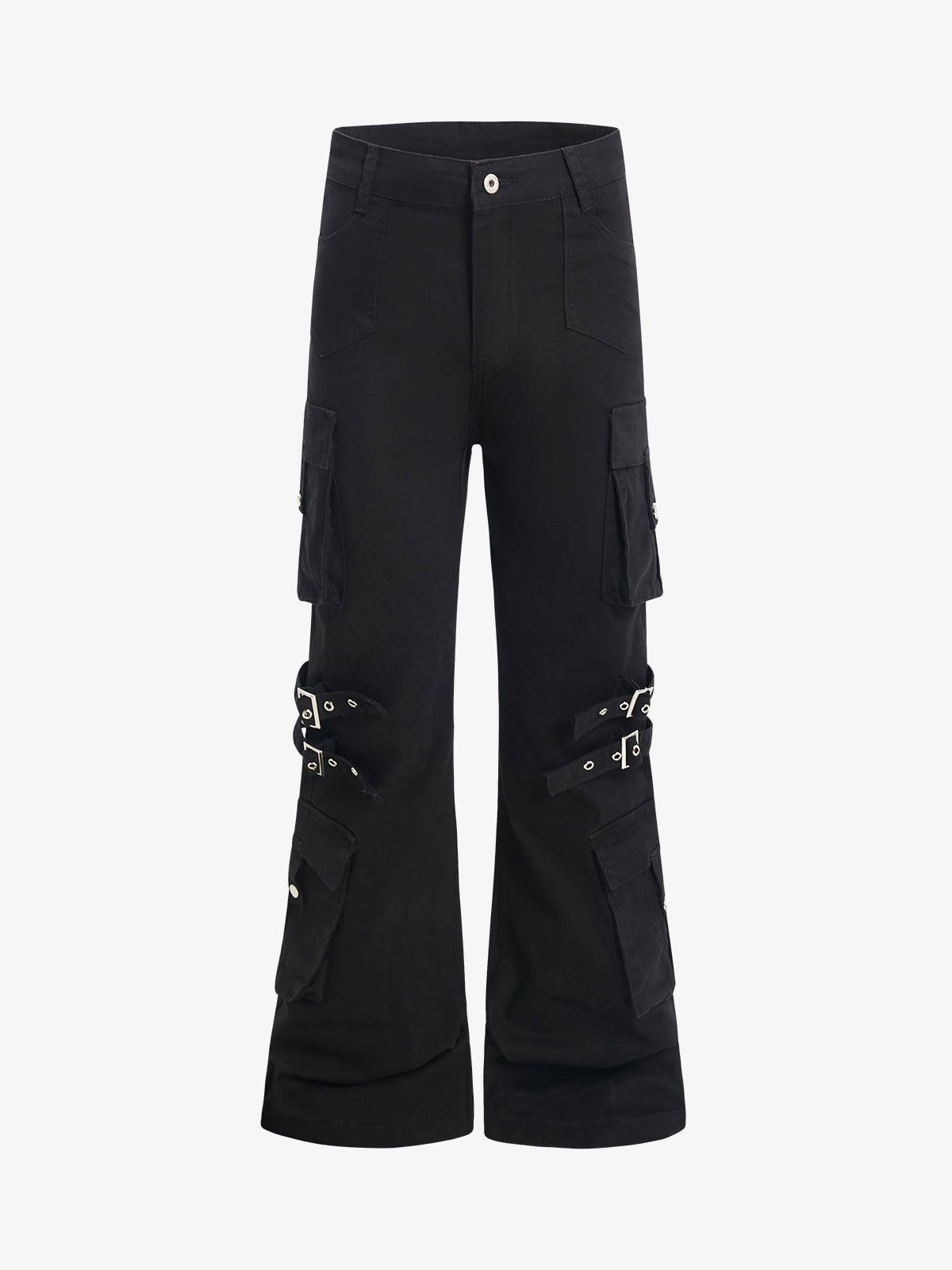 Strap Detail Cargo Flare Cotton Pants