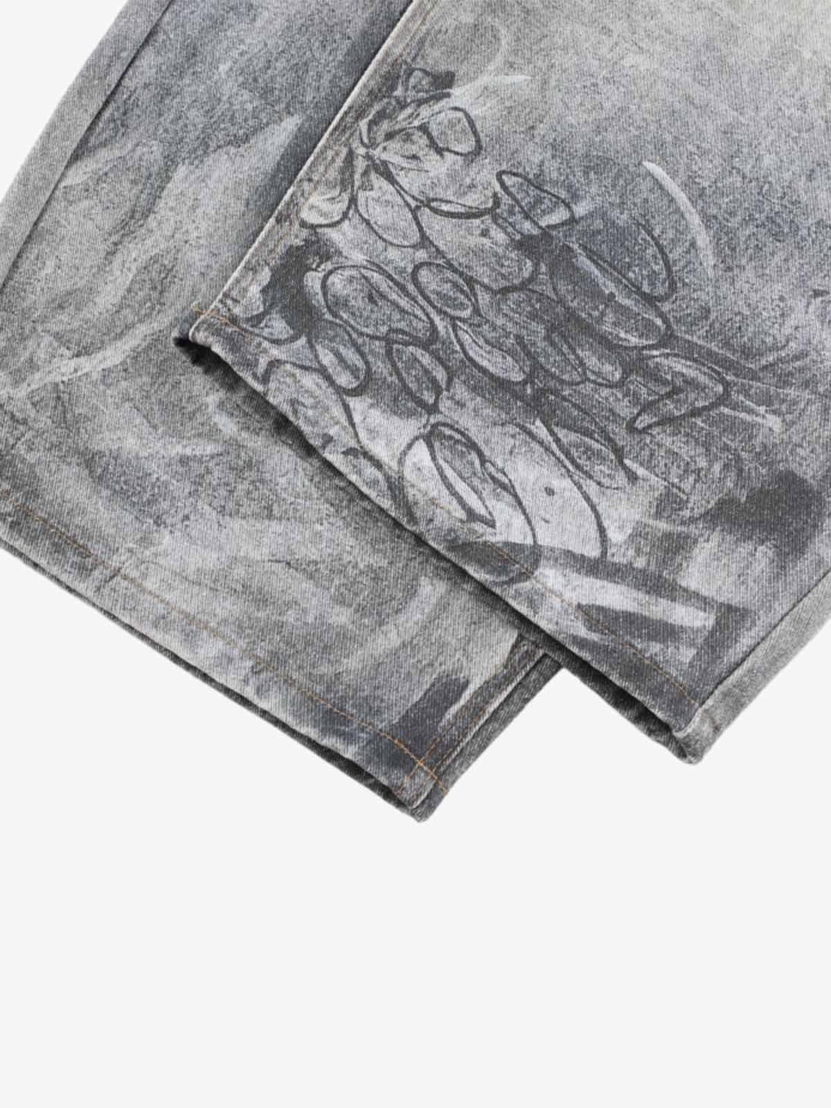 Hand Drawn Scribble Print Baggy Jeans
