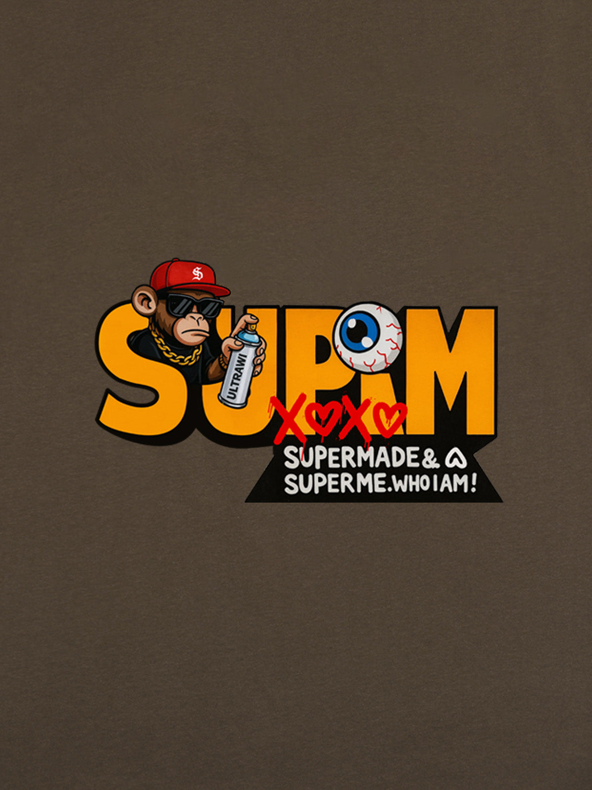 SUPM Trendy Hip-Hop Monkey Graffiti Font T-Shirt