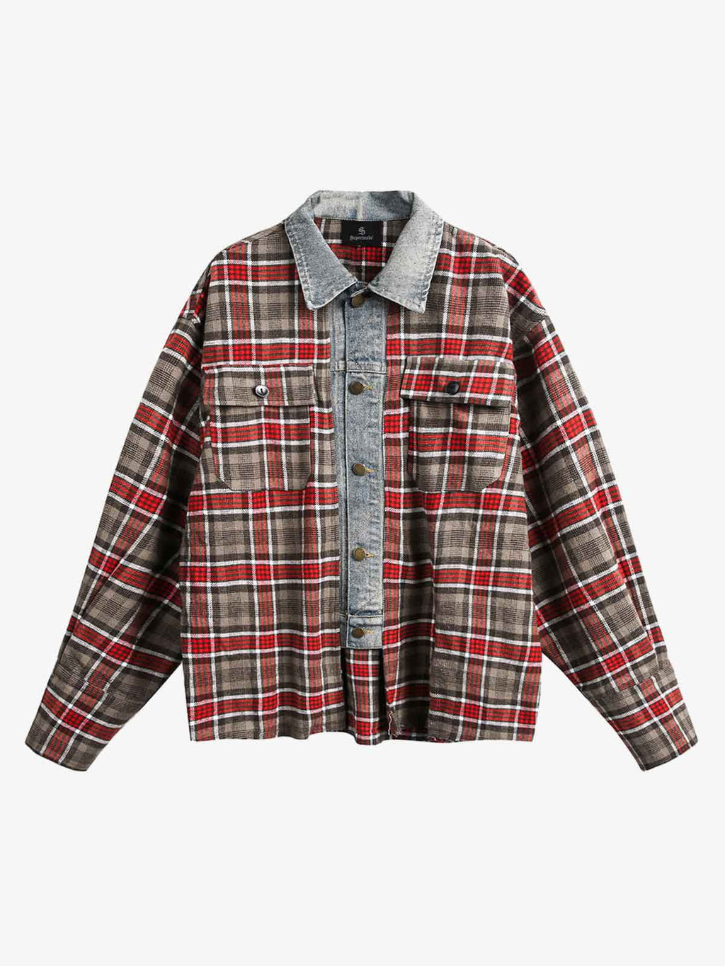 Vintage Plaid Patchwork Denim Panel Shirt