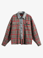 Vintage Plaid Patchwork Denim Panel Shirt