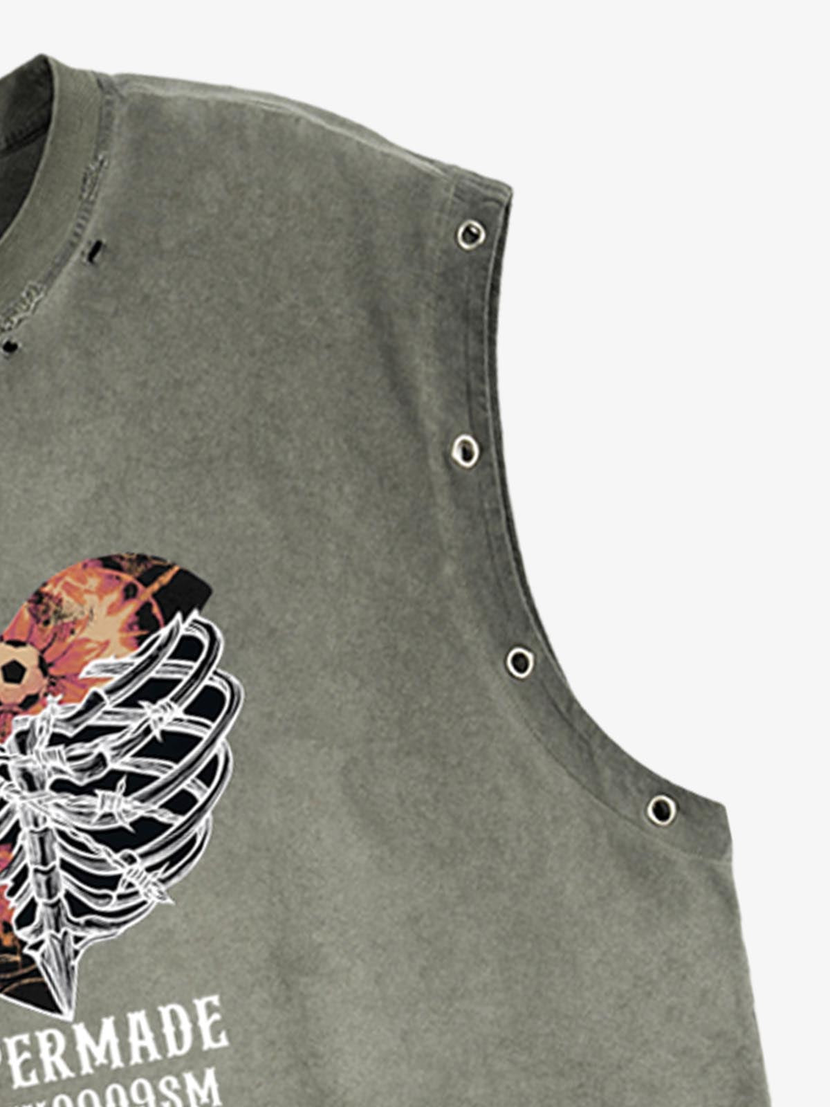 Floral Skeleton Heart Graphic Sleeveless T-Shirt