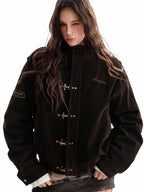 Vintage Suede Embroidered Metal Clip Down Jacket