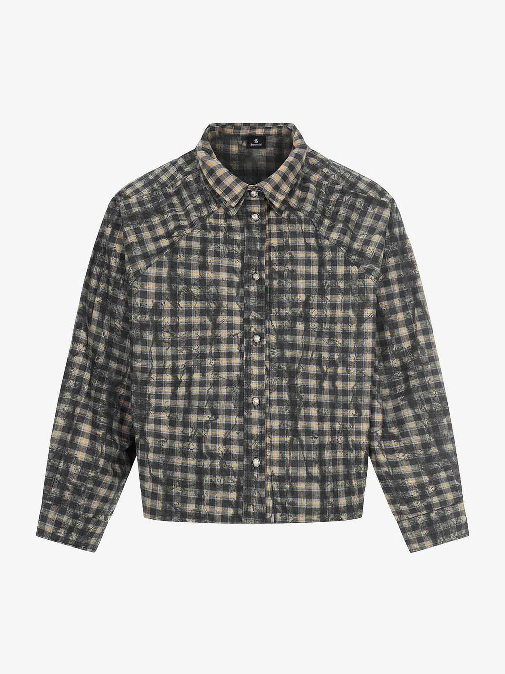 Vintage Washed Plaid Cropped Shirt Jacket