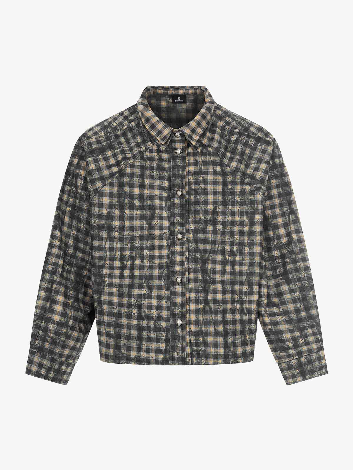 Vintage Washed Plaid Cropped Shirt Jacket