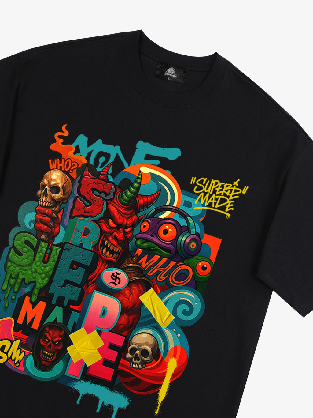 Trendy Multicolor Graffiti Skull Graphic T-Shirt