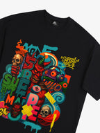 Trendy Multicolor Graffiti Skull Graphic T-Shirt