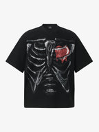 Skeleton & Melted Heart Graphic Waffle Knit T-Shirt